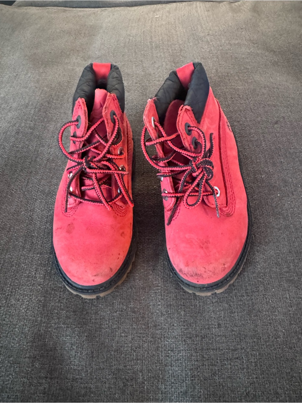 Timberland Kids Red Suede Lace-Up Boots
